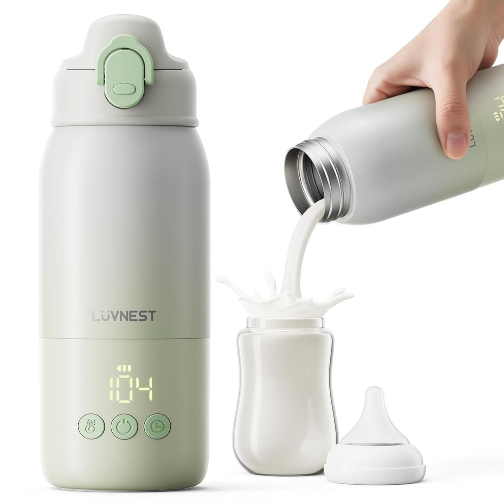 12oz Portable Baby Bottle Warmer, 6-Level Scheduled Timer Function | 3-Min Fast Heating, 6 Temp Control, Reverse Charging as a Power Bank, Child Safety Lock, USB-C, For Car, Airplane & Outdoor