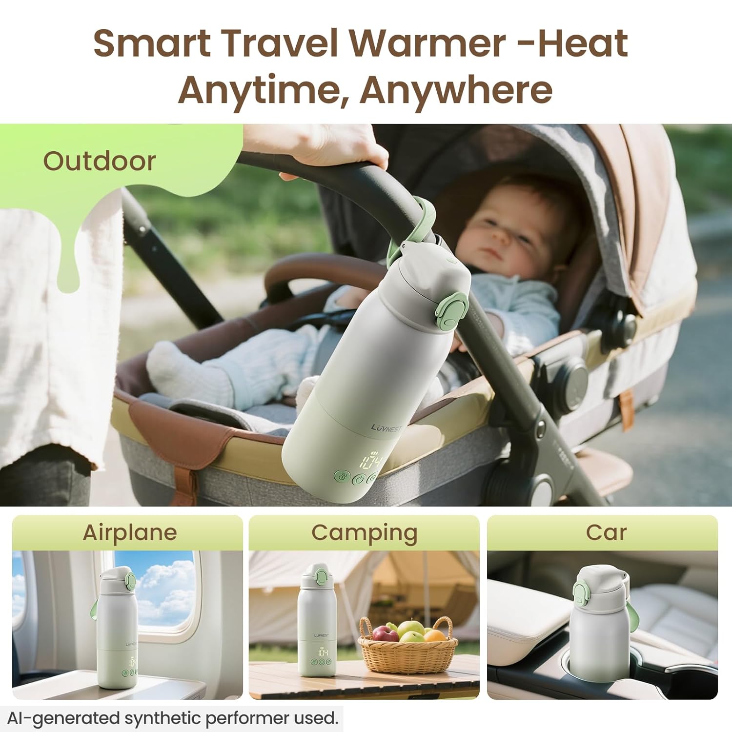 12oz Portable Baby Bottle Warmer, 6-Level Scheduled Timer Function | 3-Min Fast Heating, 6 Temp Control, Reverse Charging as a Power Bank, Child Safety Lock, USB-C, For Car, Airplane & Outdoor