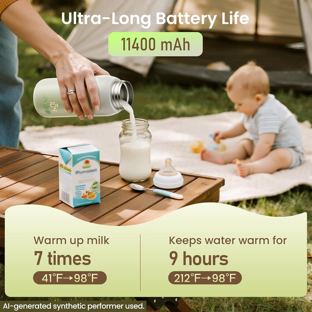 12oz Portable Baby Bottle Warmer, 6-Level Scheduled Timer Function | 3-Min Fast Heating, 6 Temp Control, Reverse Charging as a Power Bank, Child Safety Lock, USB-C, For Car, Airplane & Outdoor